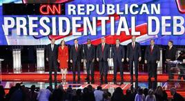 AP_Politics's tweet image. The Latest: Prime-time #GOPDebate is underway, 9 candidates are giving opening statements. apne.ws/225SbJ5