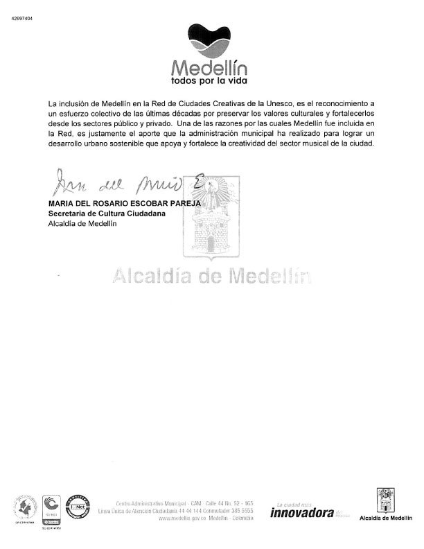 mdevivelamusica's tweet photo. Aviso aclaratorio sobre postulación de Medellín a la Red de Ciudades Creativas @elcolombiano @ELTIEMPO https://t.co/7aDj7lxAVb