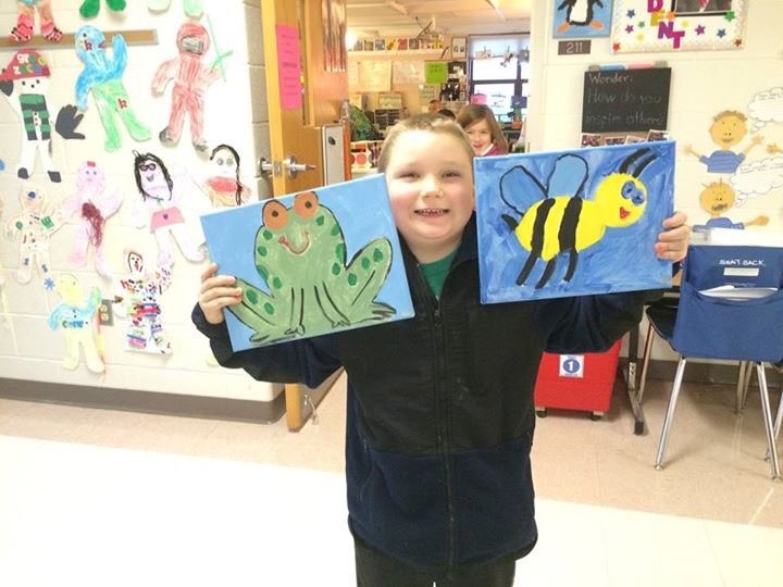 Check out 1st Grade's Resident Artist! WV designed and painted a canvas to match each classroom's theme. Great work!