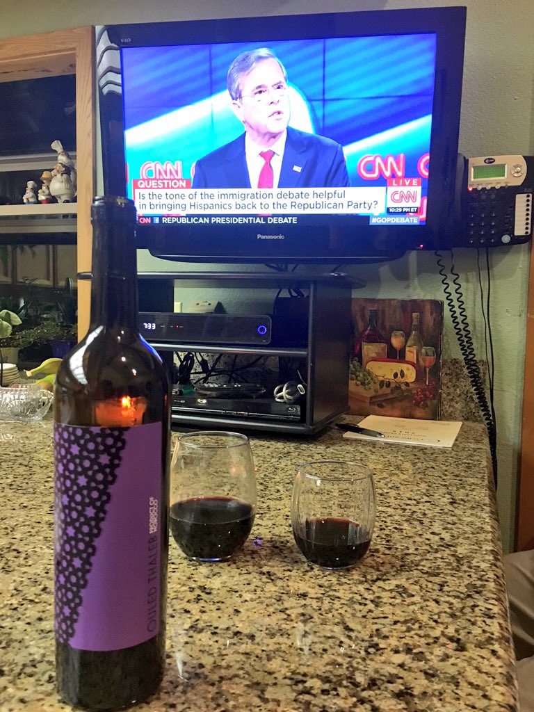 MelissaEtezadi's tweet photo. #GOPDebate while trying one of the top 100 wines of 2015 @WineEnthusiast #OuledThaleb @PacificRimWines 🍷🍷🍷 https://t.co/ulGfLpYI35