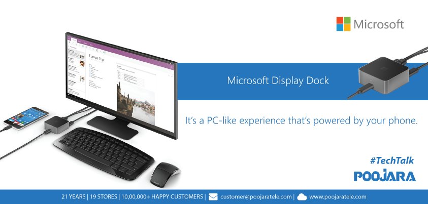 PoojaraTelecom's tweet photo. Use #MicrosoftDisplayDock with #Lumia950 to enhance your 
office productivity. #WindowsContinuum #WorksLikePC. https://t.co/noVqeIleq1