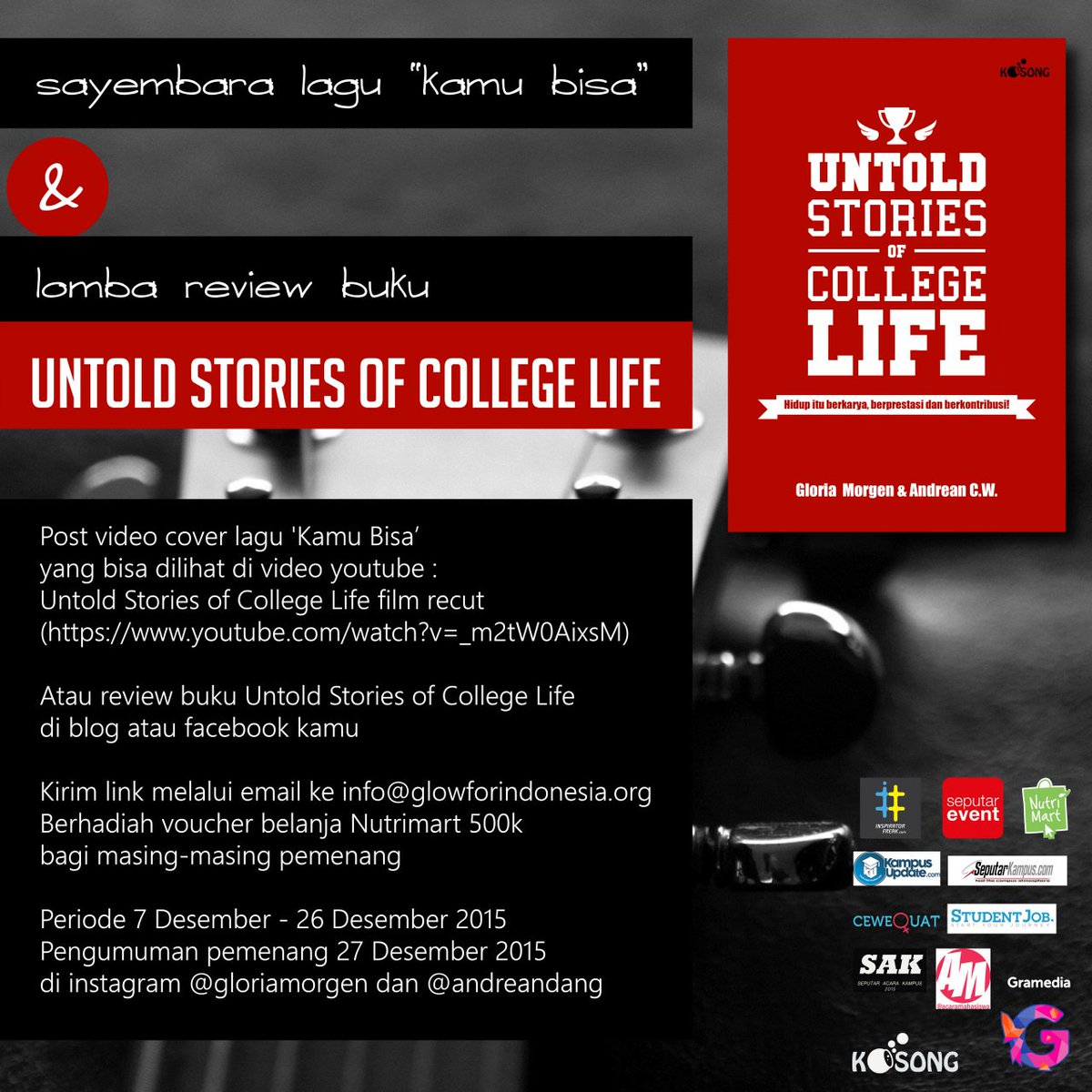 IDstudentjob's tweet photo. Lomba menyanyi&amp;review buku Untold Stories of College Life karya @gloriamorgen dan @dadanglord dari @GlowforIndo https://t.co/siO6X9pXsL