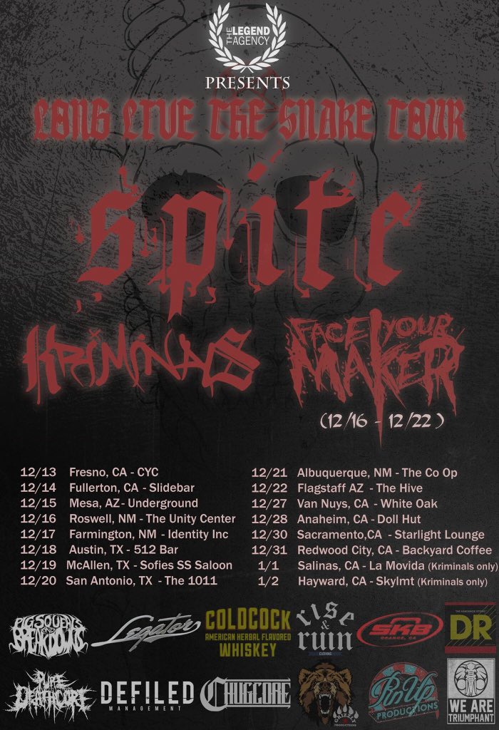 LadiesOfMetal's tweet photo. Don't forget to catch @SPITEca @Kriminalsband & #FaceYourMaker on the Long Live The Snake Tour going on right now! https://t.co/47lUtiIAD6