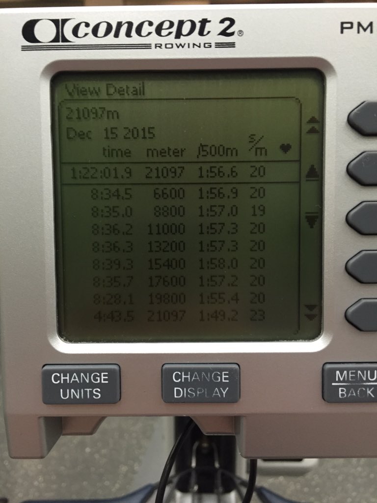 Calum_Thirlwell's tweet photo. Moving on with each training session. First half marathon row completed. #concept2 #rowing #consistencyiskey https://t.co/Ll3Eic9DRK