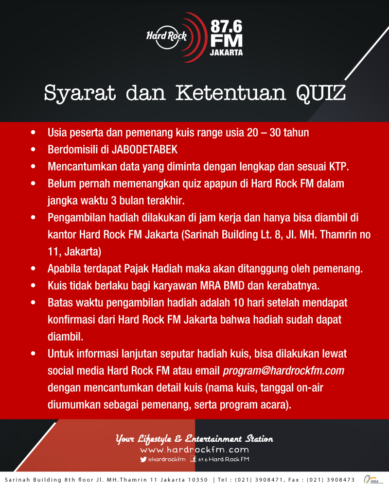 TRL_Jakarta's tweet photo. Sering ikutan kuis di Hard Rock FM boleh ga sih? Boleh lah, tapi lihat dulu nih caranya gimana ya! :) https://t.co/GwtHIQL0it