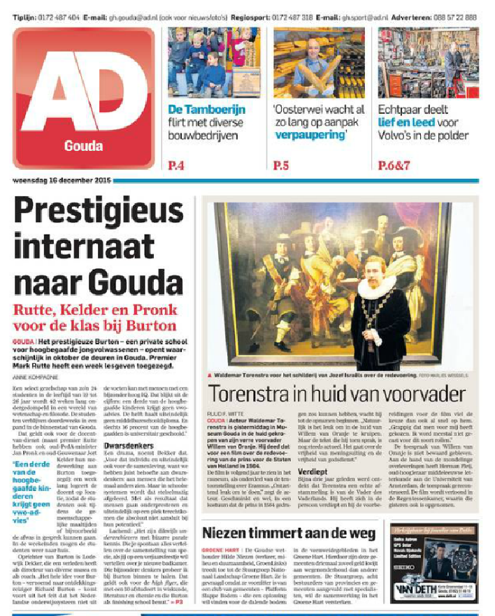 maartenmiller's tweet photo. Premier Mark Rutte nauw betrokken bij komst prestigieuze school naar Gouda. Lees er alles over in het AD!  https://t.co/WFQGFfpZ3A