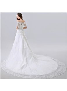 Retailings's tweet photo. A-Line Off the Shoulder Half Sleeves #Court Train #Wedding #Dress
#Buy now at $373.75 only - https://t.co/zwbIQb4cdb https://t.co/QytpHUmzcv