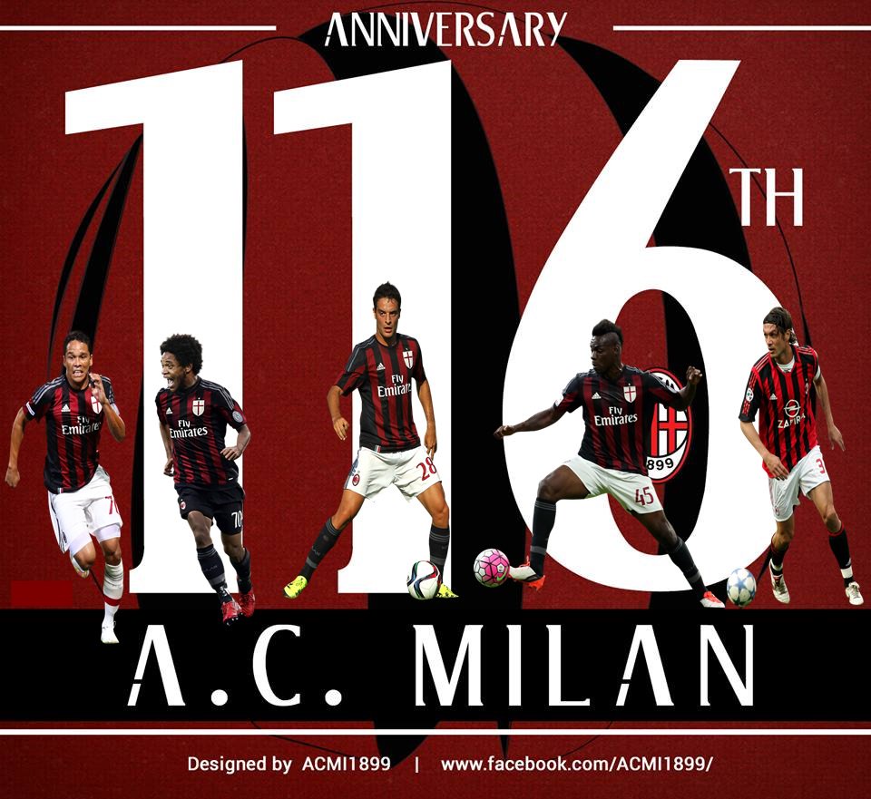 Anniversary "AC.MILAN" yg ke 116 tahun.
Semoga scepatnya kembali jdi Juara..
amin

FORZA MILAN