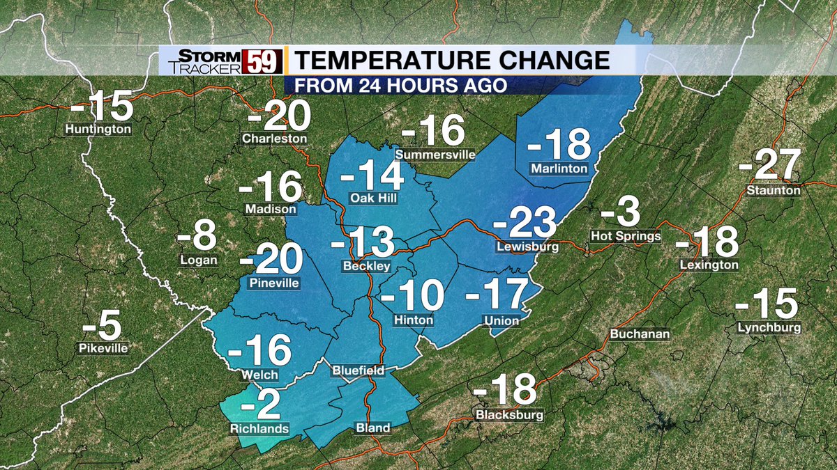 WeatherErik's tweet image. #TempChange-Most locations 15 to 25 degrees cooler this morning compared to yesterday. Have a jacket.@WVNS59News