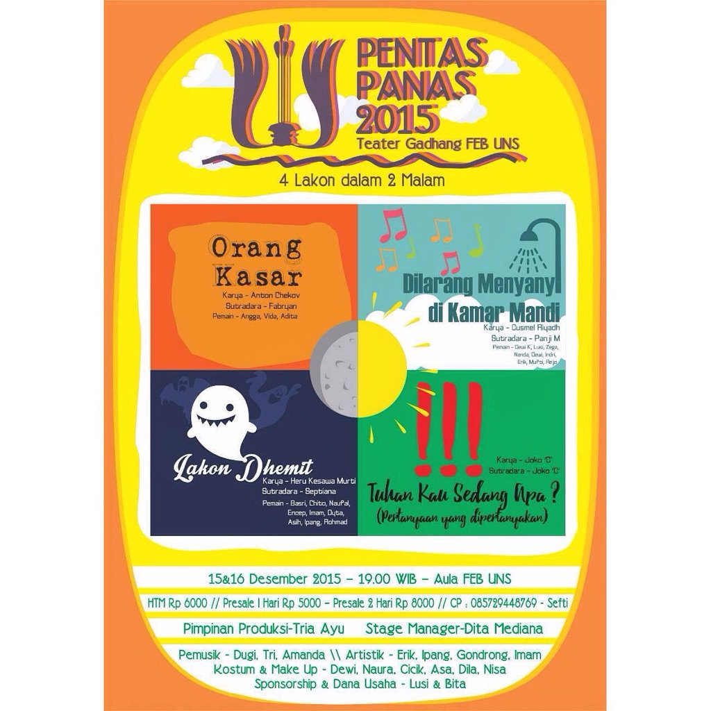 #day2 Pentas panas teater gadhang menampilkan 4 lakon dlm 2 malam @ Aula FEB UNS, 7.30pm, ots 6rb. Don't miss it! ;)