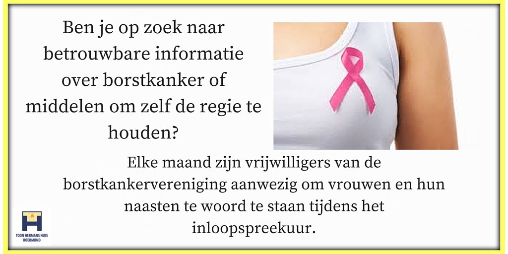 Woensdag 16 december van 14.00 - 16.00 uur inloopspreekuur borstkanker. ow.ly/VV1yH