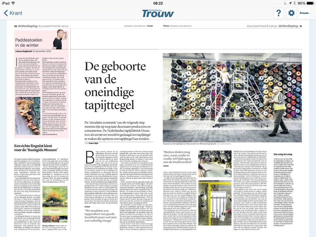 Mooi verhaal van <a href="/EstherBijlo/">Esther Bijlo</a> over de oneindige tapijttegel van <a href="/Desso/">Ahmed El-Desouki</a>. #mvo In <a href="/Trouw/">Trouw</a>!