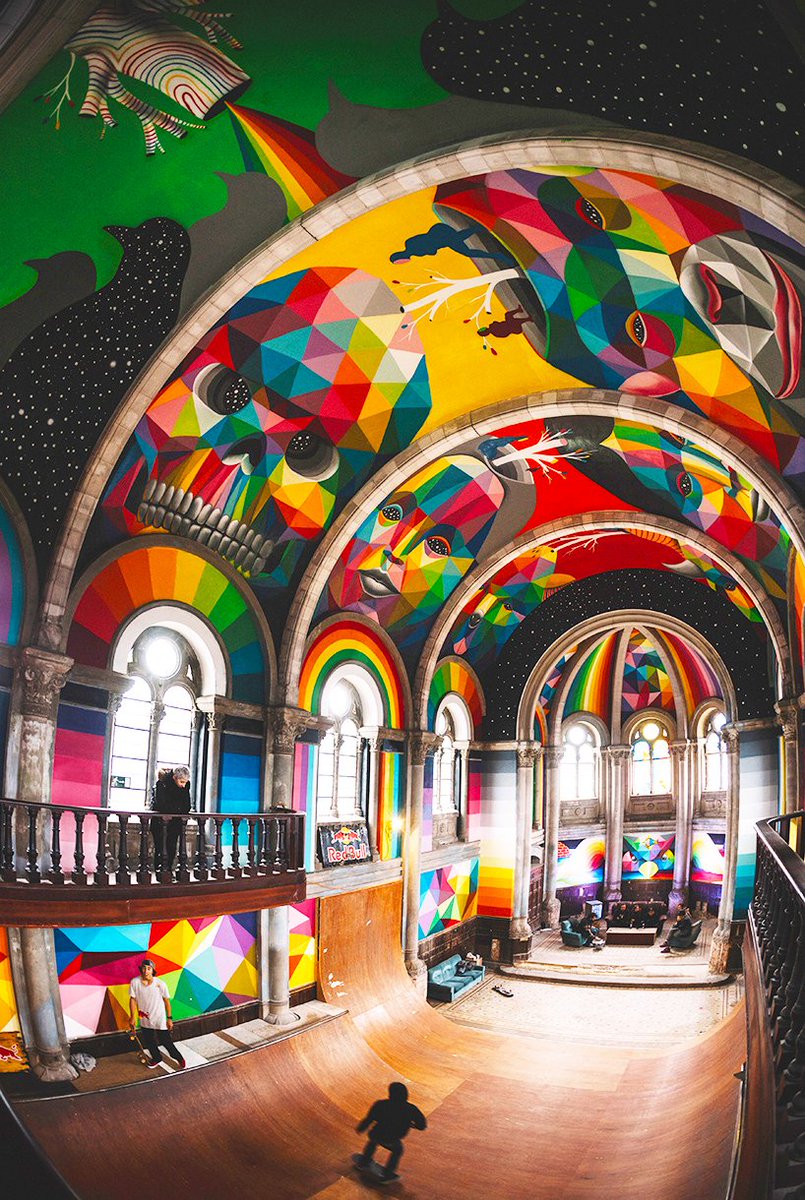 boredpanda's tweet photo. A 100-Year-Old Church Transformed Into A Skate Park Painted With Colorful Graffiti: https://t.co/40QUJs0T1r https://t.co/GxjzH4n308