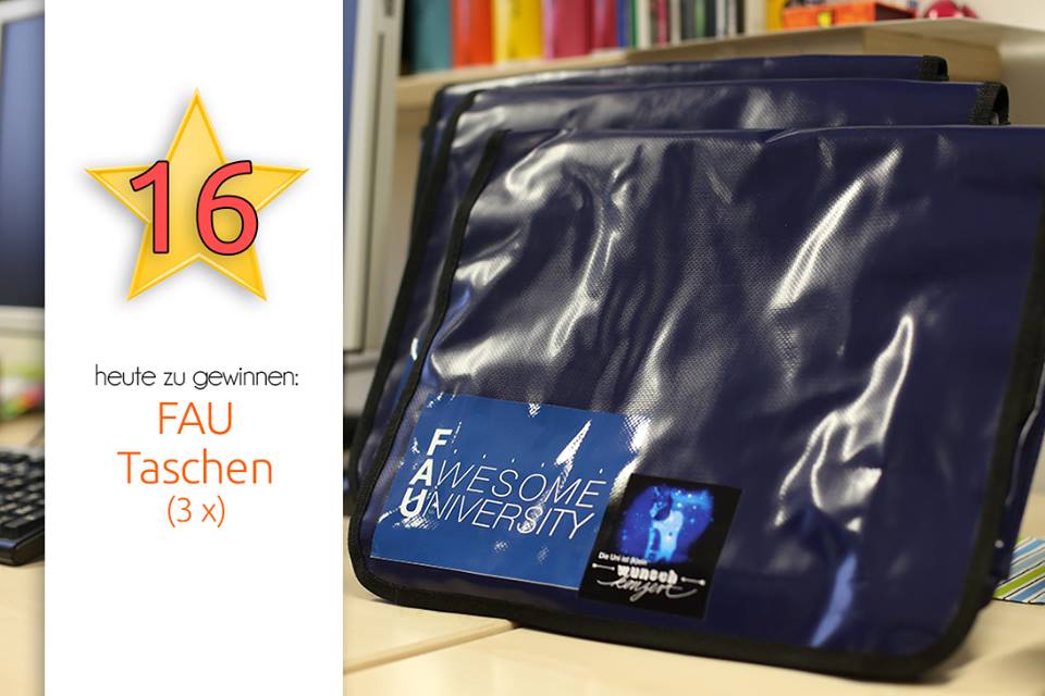 Wir verschenken drei der begehrten <a href="/UniFAU/">FAU Erlangen-Nbg</a> -Taschen. Nehmt teil am #Adventskalender  unter facebook.com/funklust