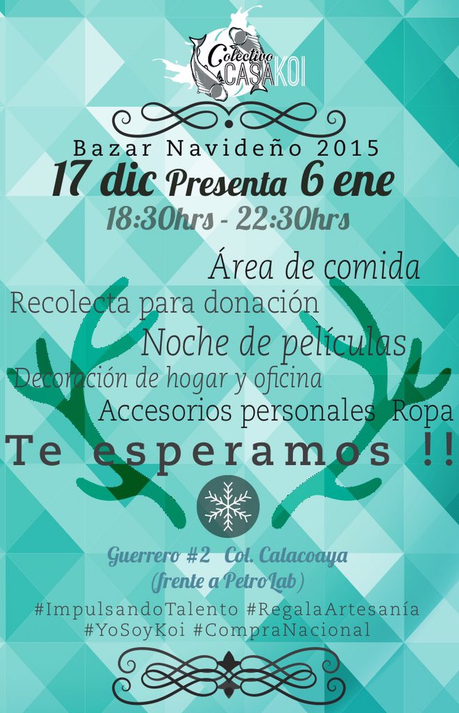 ColectivoKoi's tweet photo. https://t.co/FajYOCt8gh #bazarnavideño #arte #atizapan #CDMX #Satélite #Tlalnepantla #entradalibre #regalaarte https://t.co/76HsbdKWtZ
