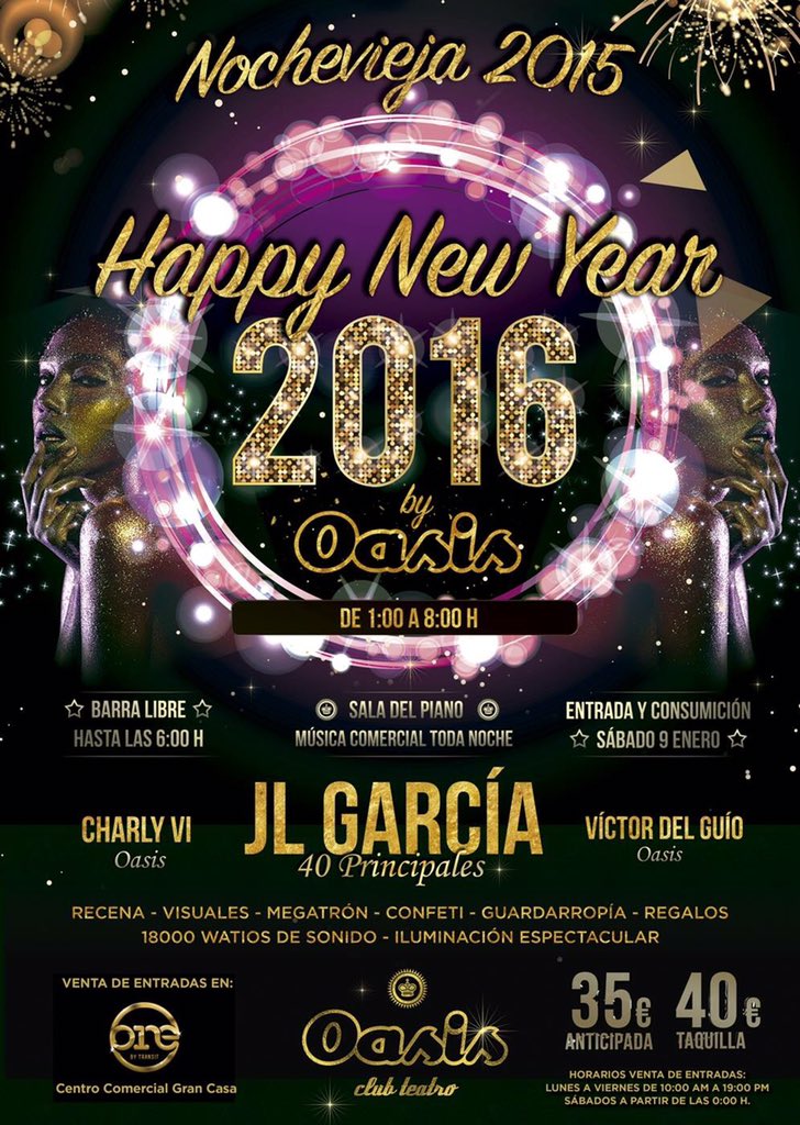 Todavia no sabes donde pasar la nochevieja??? Oasis Club Teatro es tu mejor plan!! ✌🏻️