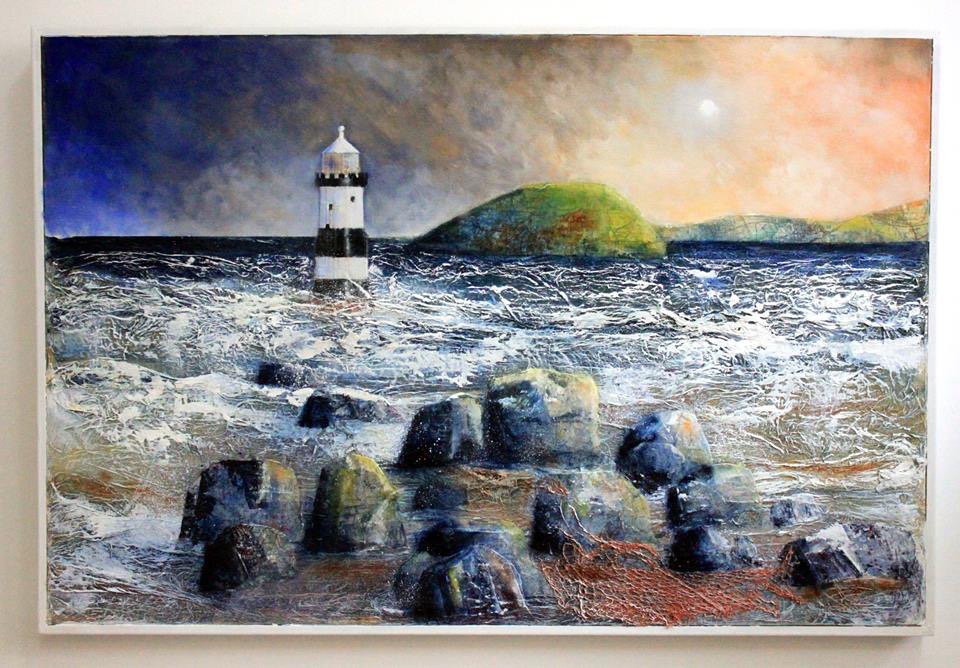 tomlinson_wayne's tweet photo. Lighthouse at Penmon. Mixed media Acrylic on OS maps. 24"x18" for sale. price on request. #thelighthouseman https://t.co/2Bo4NQRUsy