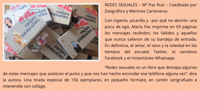 ¿Quien dijo yo? ¿En qué librerías quieres que esté REDES SEXUALES de <a href="/mariapazruiz/">María paz Ruiz contreras</a> <a href="/zoografico/">Zoográfico ediciones</a> y <a href="/mcartoneras/">Meninas Cartoneras</a>?