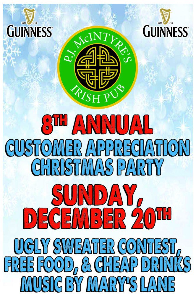 PJs Annual Customer Appreciation Christmas Party – Sunday, December 20th pjmcintyres.com/?p=2170
