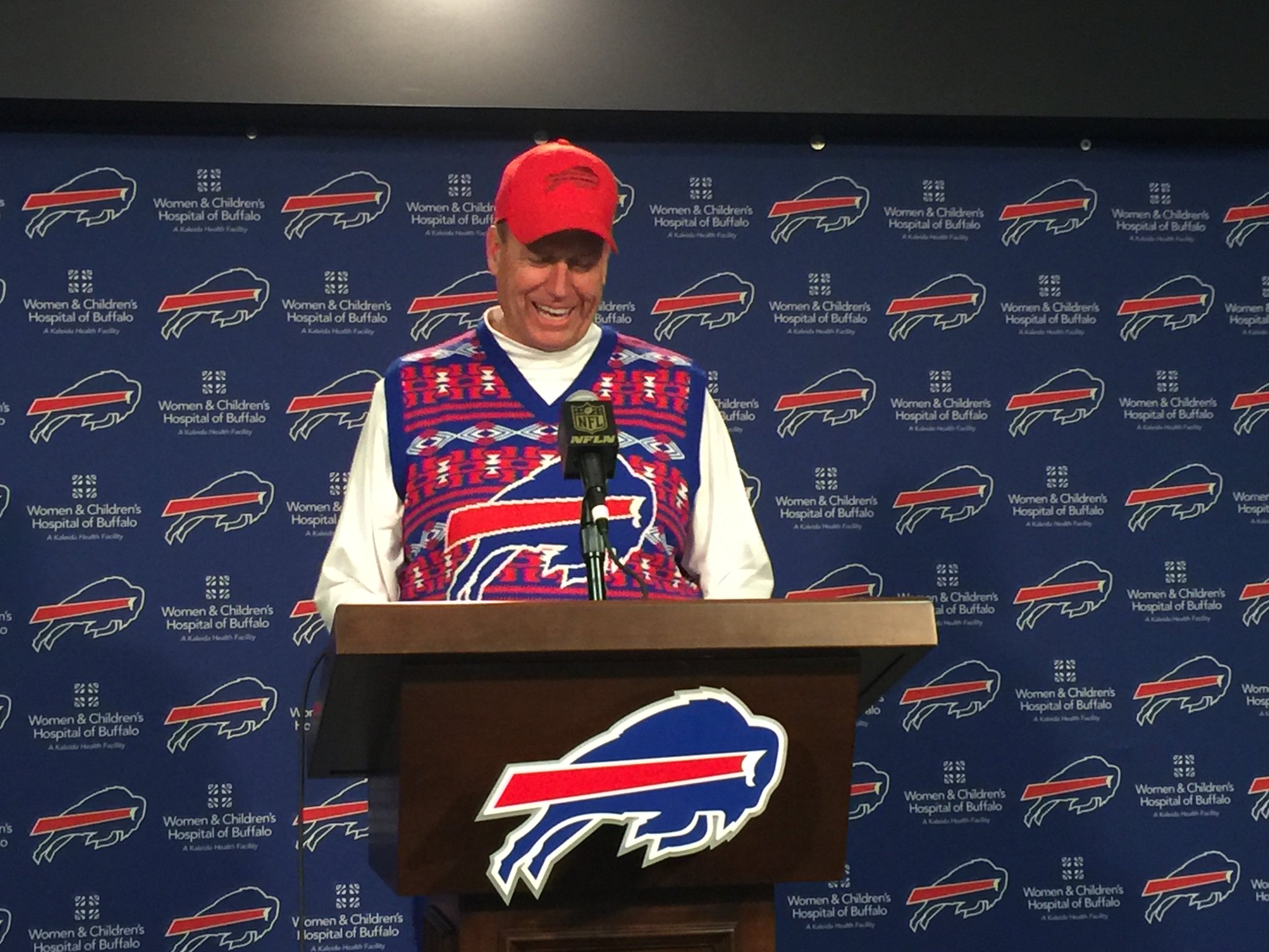 Mike Rodak On Twitter Rex Ryan Wearing His Ugly Bills Christmas Sweater Today Came In Holding 