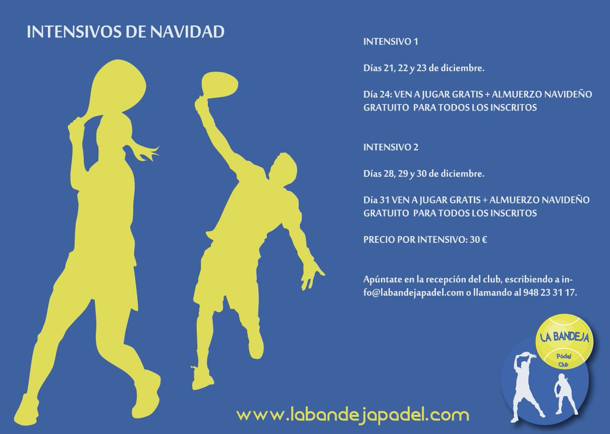 Los intensivos de #Navidad empiezan el próximo lunes. ¡No dejes de entrenar y apúntate! escuela@labandejapadel.com