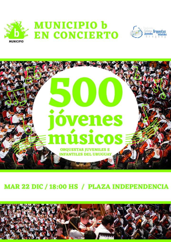 CarlosVarelaMVD's tweet photo. En el @Municipiob cerramos el año con alegría y en familia en Pza Independencia. 
☆ 500 jóvenes músicos en escena ☆ https://t.co/db4gPNxMCS