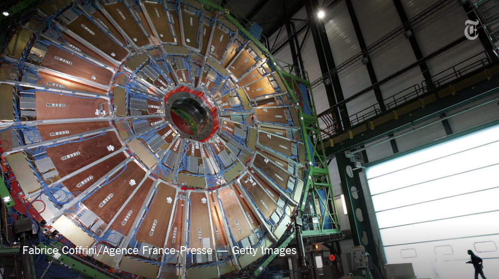 nytimes's tweet photo. Physicists in Europe find tantalizing hints of a mysterious new particle https://t.co/H95nCkZZ2n https://t.co/Z7Lrn8JzlX
