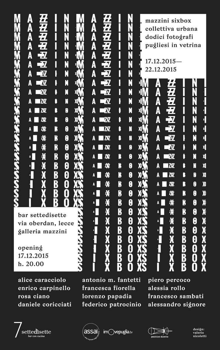 imovepuglia's tweet photo. Domani, 17 dic_15 ore 20, al #SettediSette sarà inaugurata #Mazzini6box, la collettiva di #fotografia urbana #lecce https://t.co/aqmH0ZiGBH