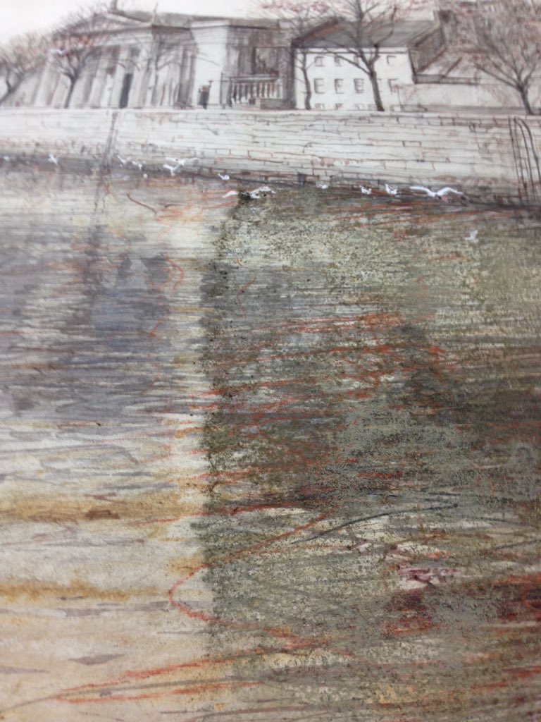 paperworksliz's tweet photo. Removing mould from 1981 Joe Keys painting. Remaining mould visible at lower right. Nasty stuff! https://t.co/mKjWclOsjN