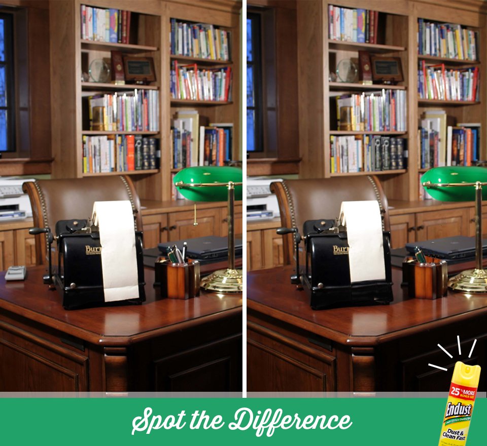 Endust's tweet photo. Can you SPOT THE DIFFERENCES in these two rooms? Tweet us how many you find. #EndustGames #SpotTheDifference https://t.co/5fSQdOyf0o