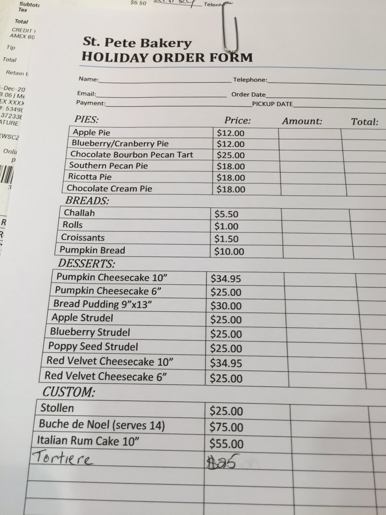 Order your Holiday items below. 727-954-8837. Also have Christmas Stollen&amp;Busche De Noel, cookies, pies&amp;much more!