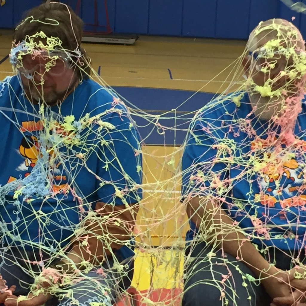 CobbElem's tweet photo. Jump Rope for Heart Raised in excess of $5000. As a result the Cardiac Court got to Silly String the Principals https://t.co/R3UTf7k6Zp