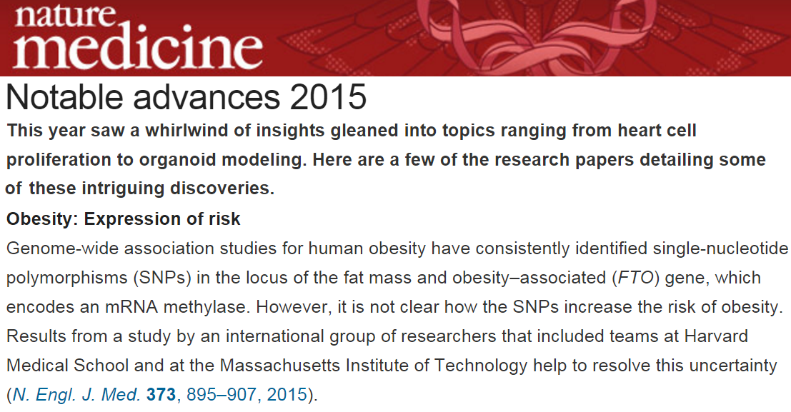manoliskellis's tweet photo. .@NatureMedicine highlights our #FTOlocus dissection as a top advance of 2015 https://t.co/Jywb8VVbW5 @NEJM #obesity https://t.co/eJdwATQTS4