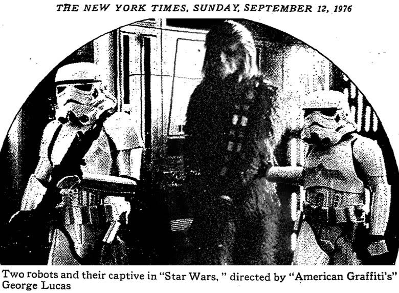 NYTArchives's tweet image. We called Stormtroopers robots in a 1976 Star Wars review and have yet to correct in print. nyti.ms/1hrc8GE