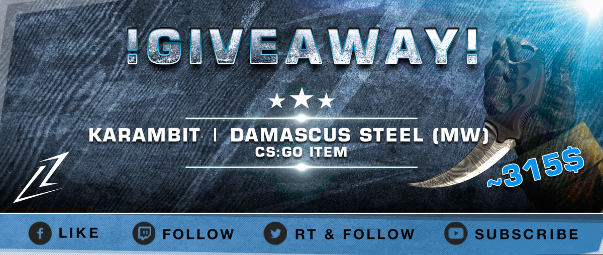 zonixxCS's tweet photo. New Giveaway!
★ Karambit | Damascus Steel (Minimal Wear)
RT+Follow, click to enter:
https://t.co/ubb29AtsIo
GLHF:) https://t.co/9xrODumNQL
