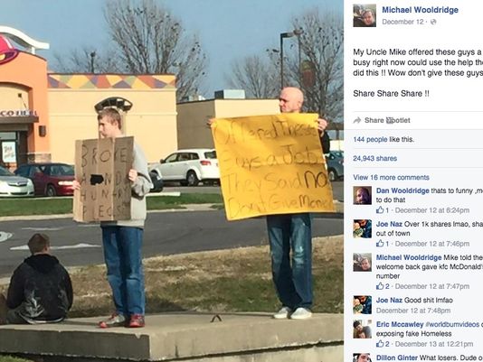 JessicaDurando's tweet photo. He made them an offer they refused. So, he shamed the panhandlers: https://t.co/3pWbIoELCm (Facebook screenshot) https://t.co/uiMqKpoSMP