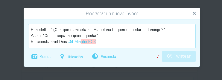 -7 caracteres mirá <a href="/PolloVignolo/">Sebastián Vignolo</a> #90MinutosFox