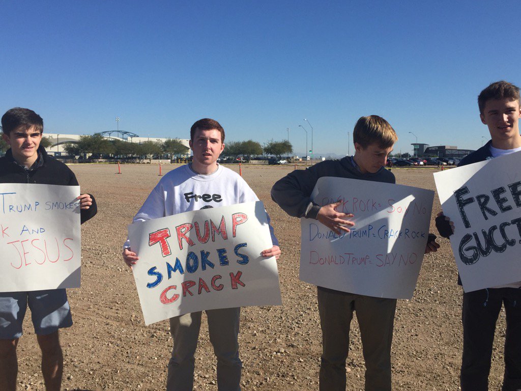 LindaW2024's tweet photo. Group of boys from Brophy Prep just showed up to protest Trump. I kid you not! Very diverse!#fox10phoenix https://t.co/25BIGK608J