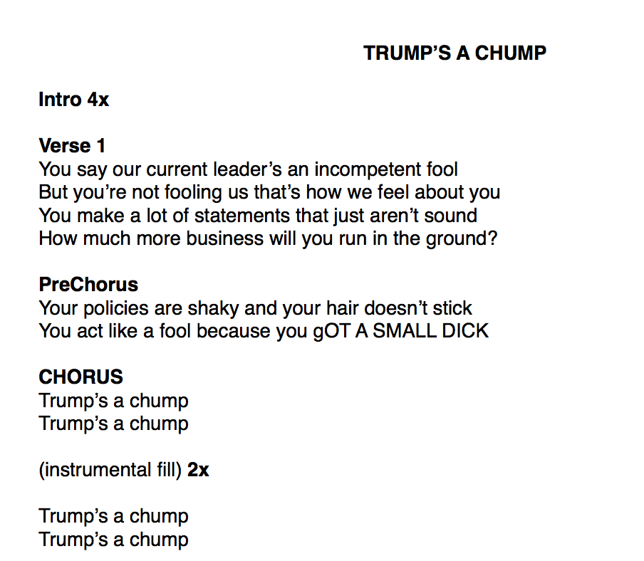 BLJmusic's tweet photo. This song rings truer and truer after every #GOPDebate. #trumpsachump #punkrock https://t.co/Oc5zUF82FE