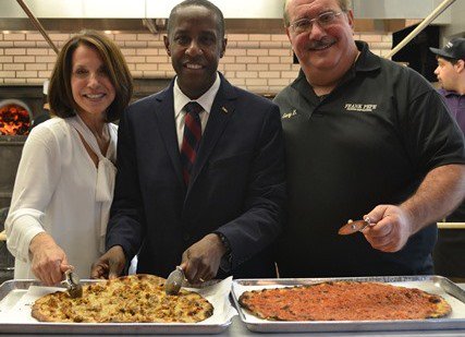Celebrating grand opening of @pepespizzeria first MA location: Newton. @MayorWarren w/ Gary Bimonte &amp; Jennifer Kelly