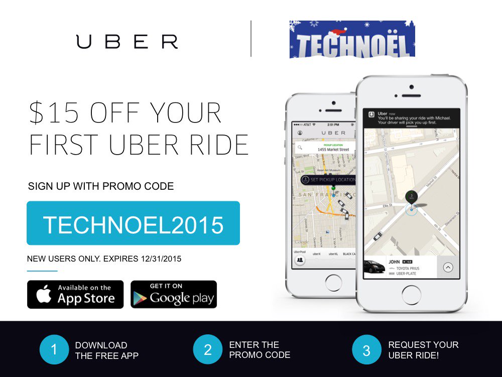 TechNoelMTL's tweet photo. If you're attending TechNoël tomorrow, don't drive, take @Uber with the "TECHNOEL2015" $15 discount. https://t.co/twJCLnrv2c