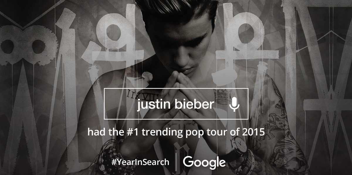 SB_Projects's tweet photo. 'Justin Bieber' is the #1 trending Pop Tour of 2015! @Google #YearInSearch https://t.co/Yj4awK85KG https://t.co/ha3CcwD4aK