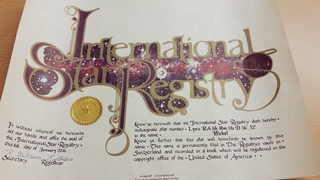 TheNextBillNye's tweet photo. For Christmas, my Astronomy students decided to name a star after me. I'm so lucky to work with such amazing kids. https://t.co/gX2VecAKrQ