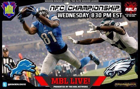 TheBomberLeague's tweet photo. In 30 Mins!! MBL Live! Play by Play Broadcast NFC Championship Game at 830pm est https://t.co/fzeVuS5hCQ #Madden16 https://t.co/VsrqiFlsbo