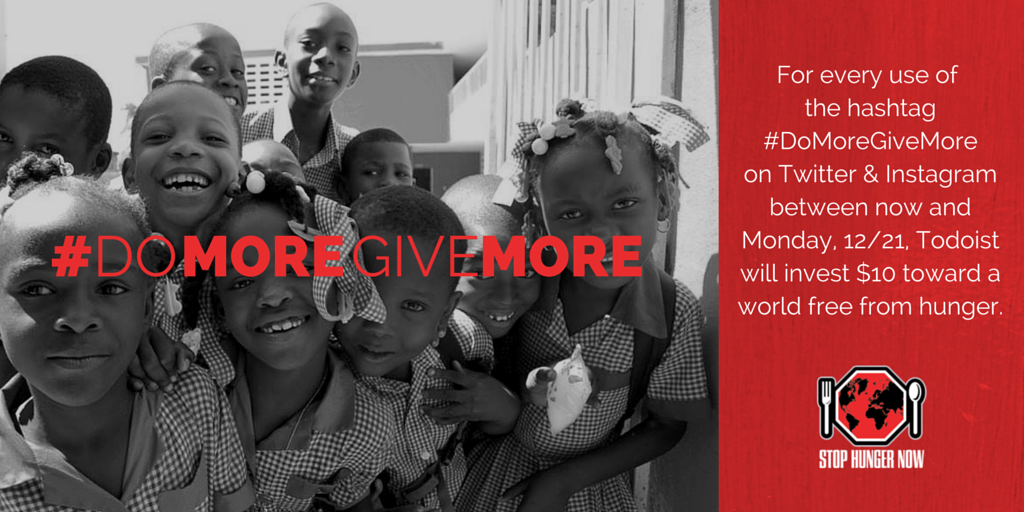 rbrooks706's tweet photo. Add the hashtag #DoMoreGiveMore to your tweets and Todoist donates $10 @Stop_Hunger_Now: https://t.co/9xgl9uZlkk https://t.co/C7zj3BdgHN