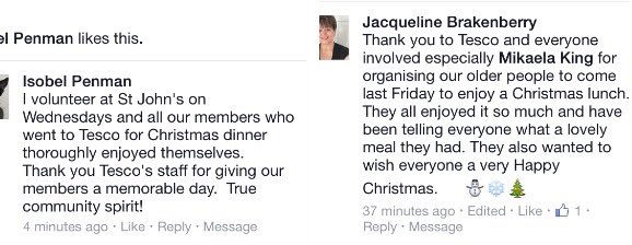 community2248's tweet photo. Lovely feedback from the OAP Xmas dinner! @jasoncking72 @gilllynn1 @Tesco_North @Catterick2248 https://t.co/uXMKg2NZAM