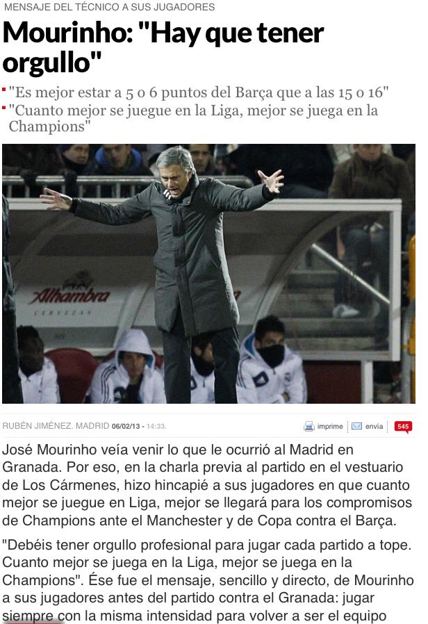 Mourinho: "Debéis tener orgullo profesional para jugar cada partido a tope" (2013)

Como sabia cual era el problema