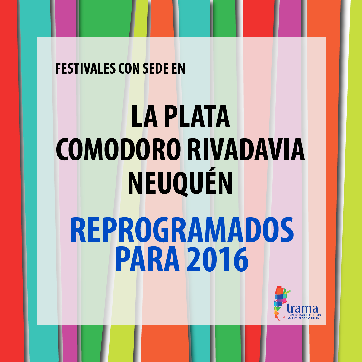 TRAMAigualdad's tweet photo. Por motivos organizativos, algunas sedes reprograman sus festivales para el año que viene. #TRAMA2015 https://t.co/pzhnaZhGF4