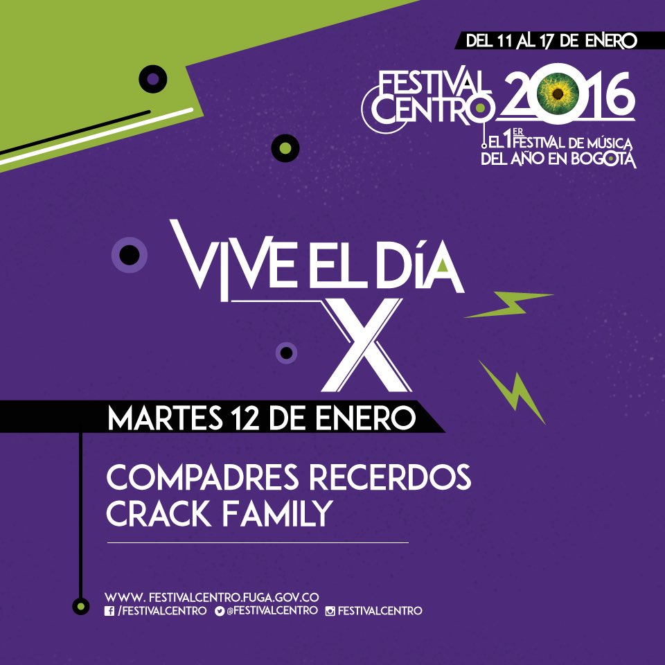 FestivalCentro's tweet photo. El 12 de enero la cosa se pone muy urbana #FestivalCentro2016 #CompadresRecerdos y #CrackFamily ¡#VuelveATuCentro! https://t.co/vZXpiNKT4q