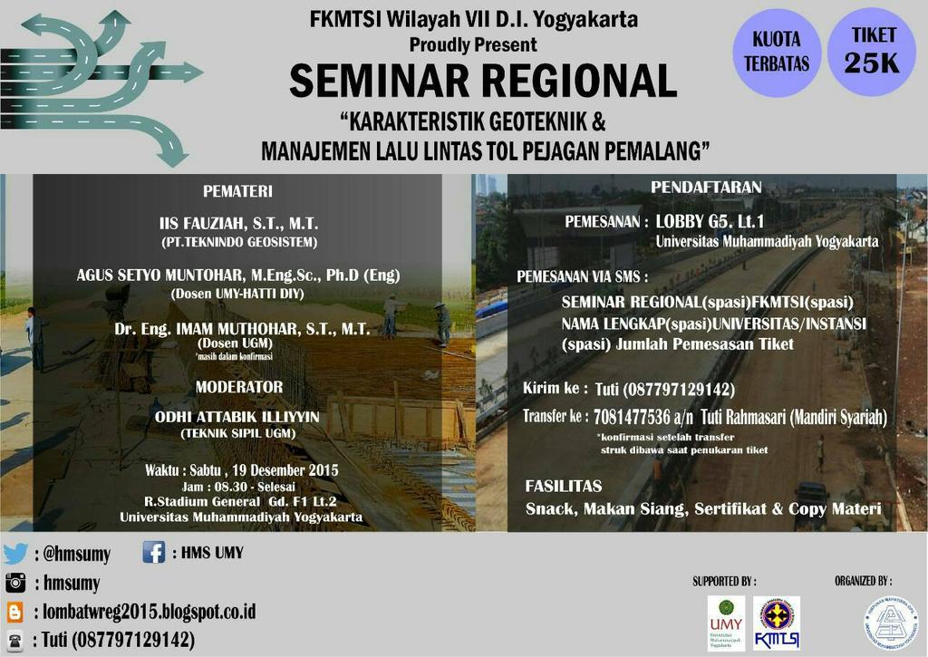 Yuk jangan lewatkan Seminar Regional rangkaian acara TWReg FKMTSI Wil.VII D.I.Yogyakarta <a href="/sipilindonesia/">FKMTSI</a>